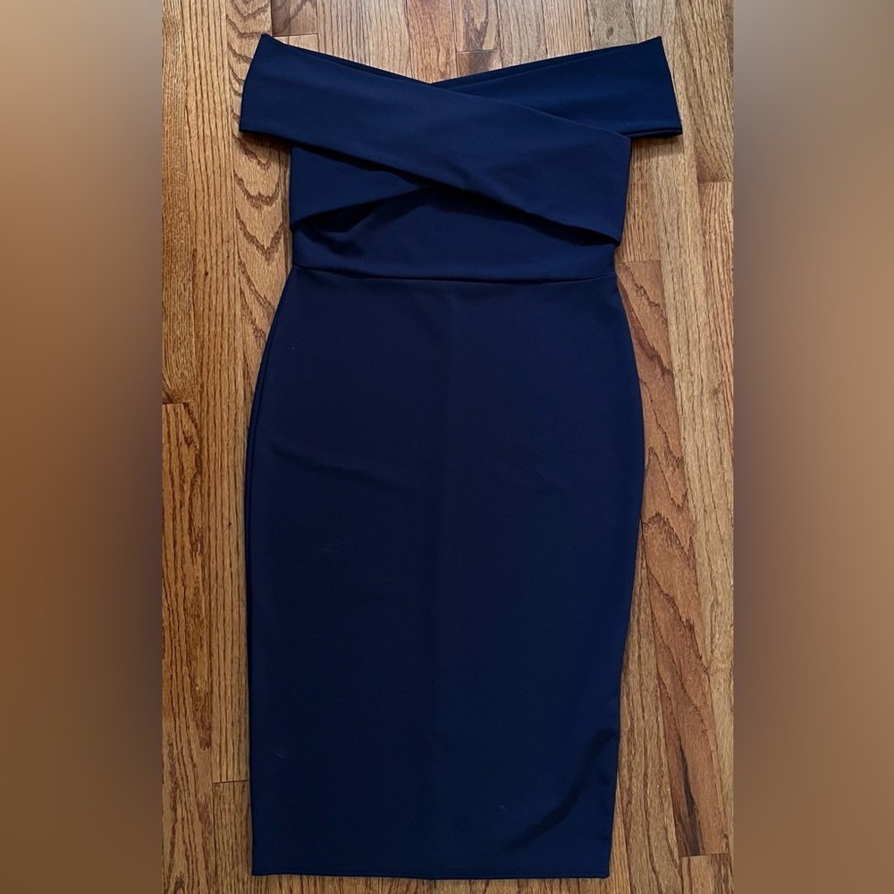 Quiz Navy Off-the-Shoulder Midi Bodycon Dress | US 10 (UK 14 / EU 42)